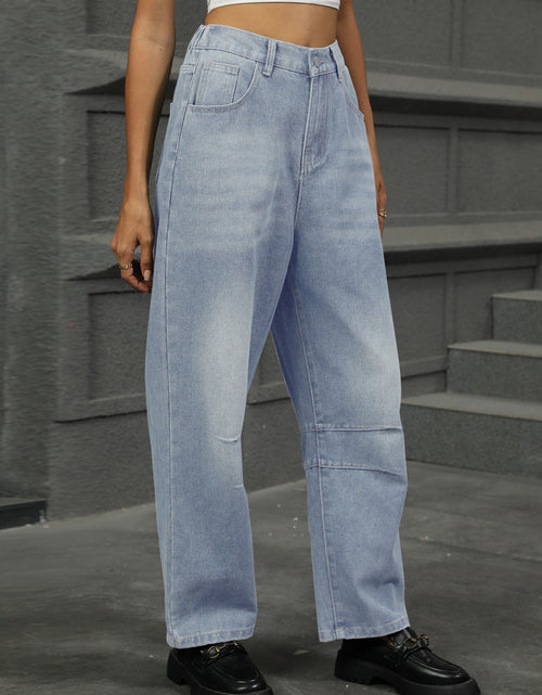 Load image into Gallery viewer, Half Elastic Waist Straight Leg Jeans
