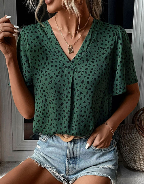 Load image into Gallery viewer, Perfee Animal Print V-Neck Flutter Sleeve Blouse
