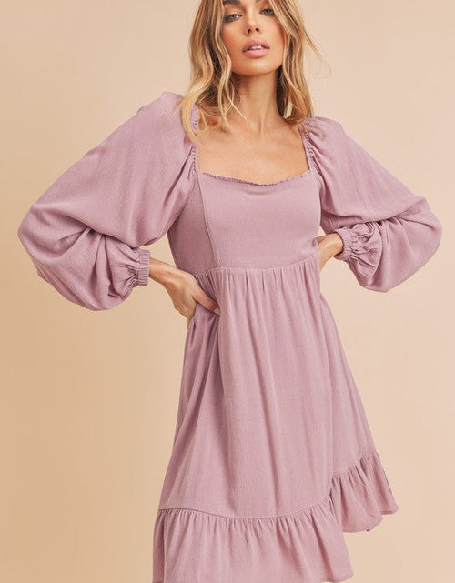 Load image into Gallery viewer, Aemi + Co Ruffled Hem Square Neck Balloon Sleeve Mini Dress
