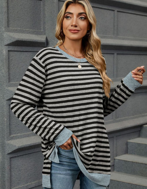 Load image into Gallery viewer, Striped Round Neck Long Sleeve T-Shirt

