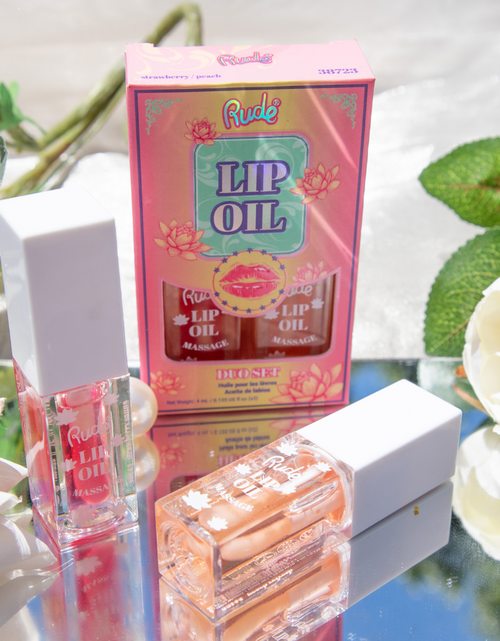 Load image into Gallery viewer, RUDE Lip Oil Massage Duo - Strawberry Sauna / Peach Refresh Duo
