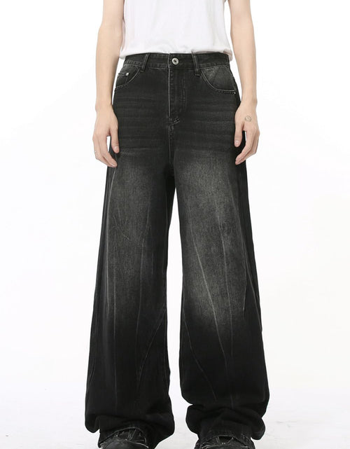 Load image into Gallery viewer, Washed Lightning Pattern Wide Leg Jeans
