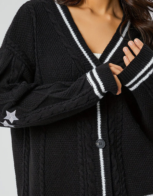 Load image into Gallery viewer, Star Embroidered V-Neck Long Sleeve Cardigan
