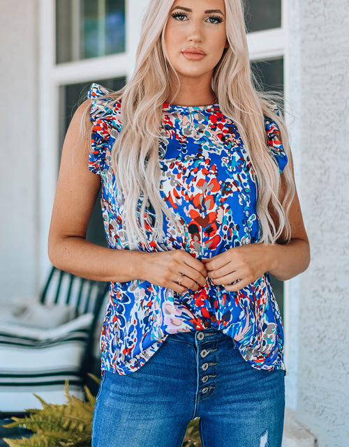 Load image into Gallery viewer, Abstract Print Ruffle Shoulder Top
