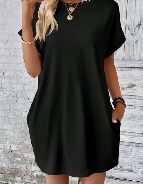 Load image into Gallery viewer, Pocketed Round Neck Short Sleeve Dress
