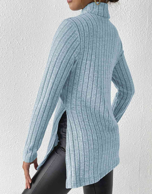 Load image into Gallery viewer, Ribbed Turtleneck Long Sleeve Slit T-Shirt
