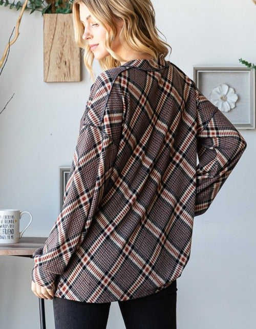 Load image into Gallery viewer, Heimish Plaid Exposed Seam V-Neck T-Shirt
