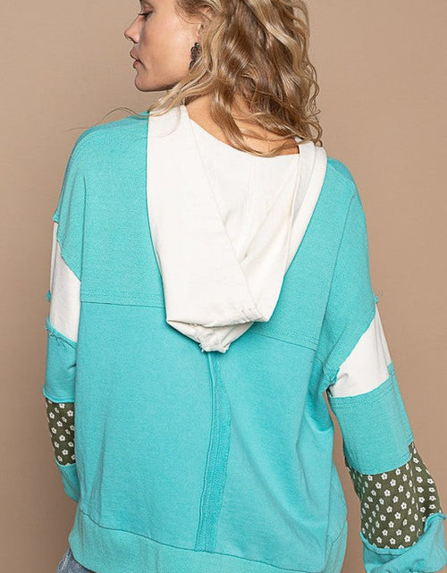 Load image into Gallery viewer, POL Exposed Seam Floral Patchwork French Terry Hoodie
