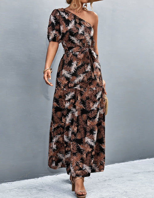 Load image into Gallery viewer, Printed Tie Waist One Shoulder Maxi Dress
