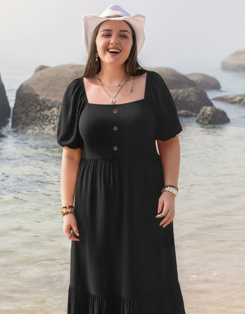 Load image into Gallery viewer, Plus Size Ruffled Hem Square Neck Short Sleeve Dress
