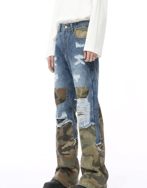 Load image into Gallery viewer, Distressed Camouflage Patchwork Jeans
