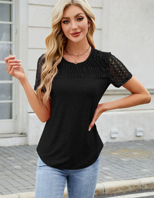 Load image into Gallery viewer, Smocked Round Neck Short Sleeve T-Shirt
