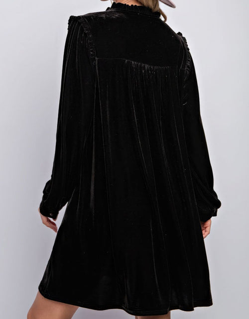 Load image into Gallery viewer, Frill Notched Long Sleeve Dress with Pockets
