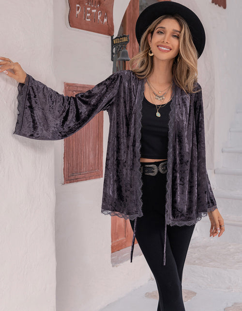 Load image into Gallery viewer, Tied Lace Detail Long Sleeve Cardigan
