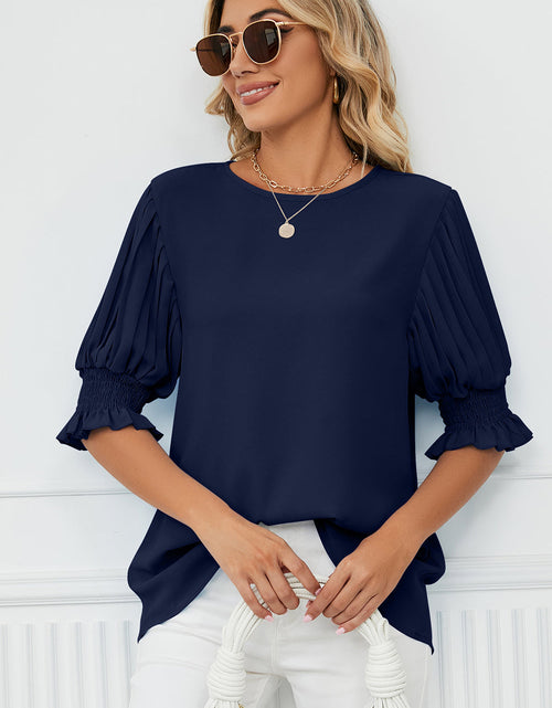 Load image into Gallery viewer, Frill Round Neck Lantern Sleeve T-Shirt
