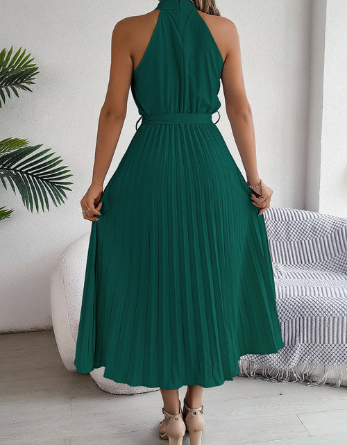 Load image into Gallery viewer, Grecian Neck Tie Waist Pleated Dress
