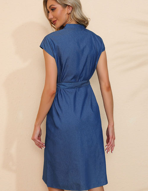 Load image into Gallery viewer, Button Down Belted Denim Dress
