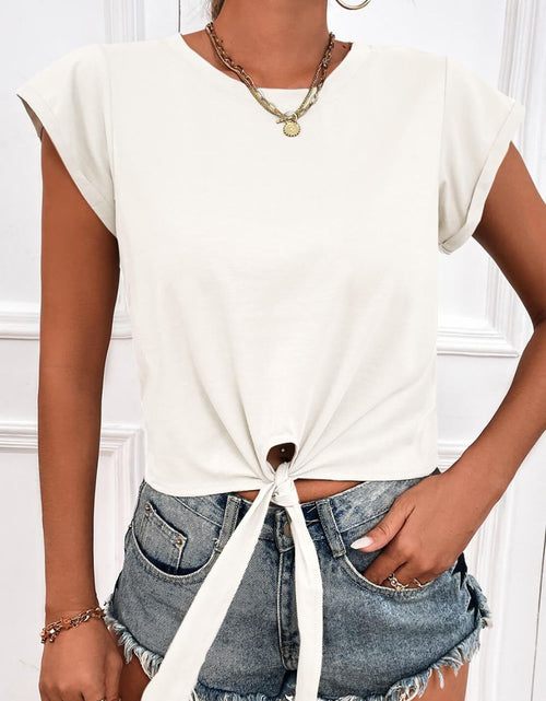 Load image into Gallery viewer, Tied Round Neck Crop Tee
