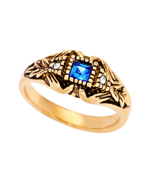 Load image into Gallery viewer, Vintage 1980's Ring Austrian Crystal 18k Antique YellwoWhite Gold Electroplated Made in the USA by PVD Vintage Jewelry
