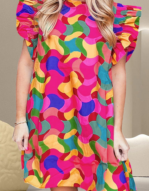 Load image into Gallery viewer, Contrast Print Round Neck Cap Sleeve Mini Dress
