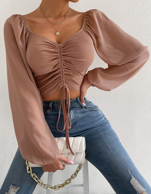 Load image into Gallery viewer, Drawstring Sweetheart Neck Cropped Top
