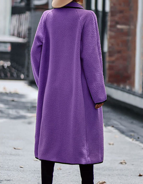 Load image into Gallery viewer, Full Size Contrast Trim Long Sleeve Coat with Pockets
