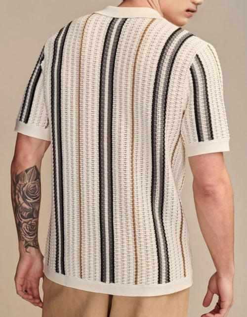 Load image into Gallery viewer, Men's Plus Size Striped Collared Neck Short Sleeve Shirt
