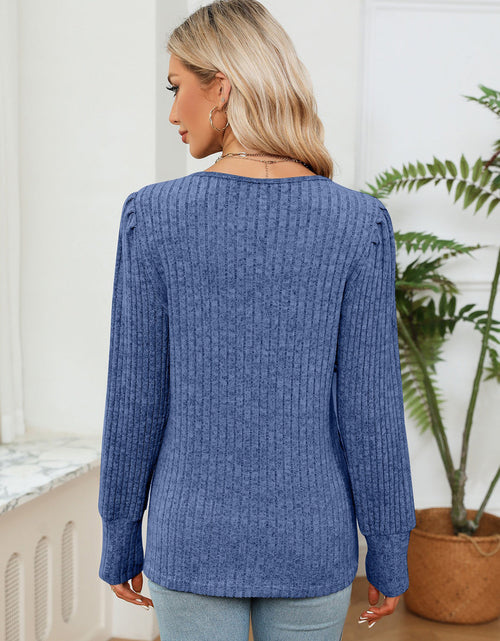 Load image into Gallery viewer, Lace Detail V-Neck Ribbed Blouse
