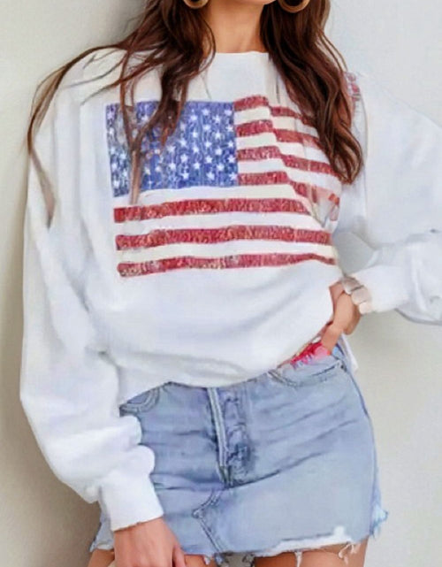 Load image into Gallery viewer, US Flag Round Neck Long Sleeve Sweatshirt

