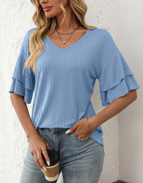 Load image into Gallery viewer, Mandy V-Neck Ruffle Half Sleeve Top
