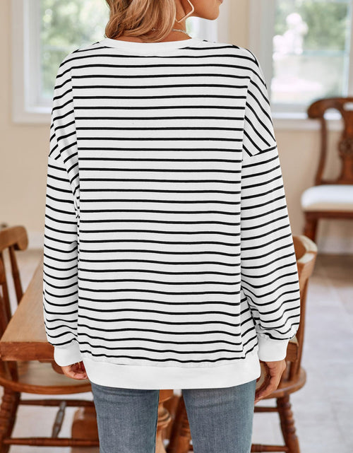 Load image into Gallery viewer, Lovelet Striped Round Neck Long Sleeve Sweatshirt

