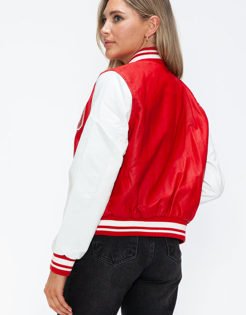 Load image into Gallery viewer, Love Me Now PU Leather Contrast Snap Down Bomber Jacket
