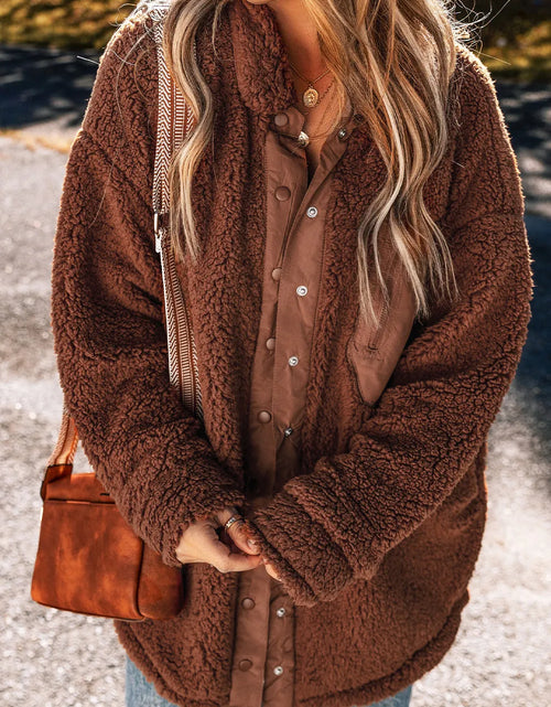 Load image into Gallery viewer, Fuzzy Snap Down Dropped Shoulder Jacket
