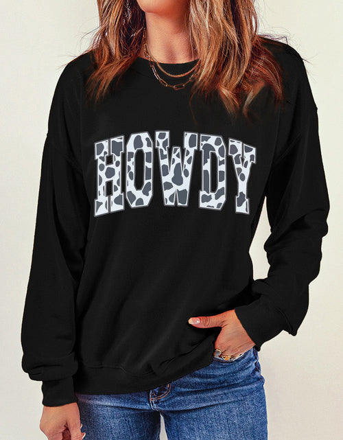 Load image into Gallery viewer, Round Neck Long Sleeve Howdy Graphic Sweatshirt
