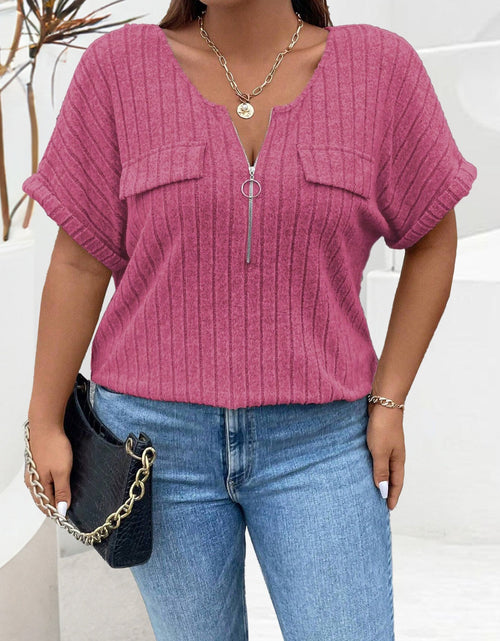 Load image into Gallery viewer, Plus Size Half Zip Short Sleeve T-Shirt
