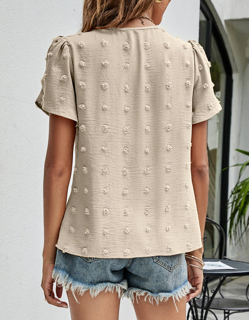 Load image into Gallery viewer, Swiss Dot Round Neck Petal Sleeve Top

