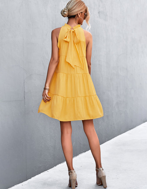 Load image into Gallery viewer, Tie Back Mock Neck Tiered Dress
