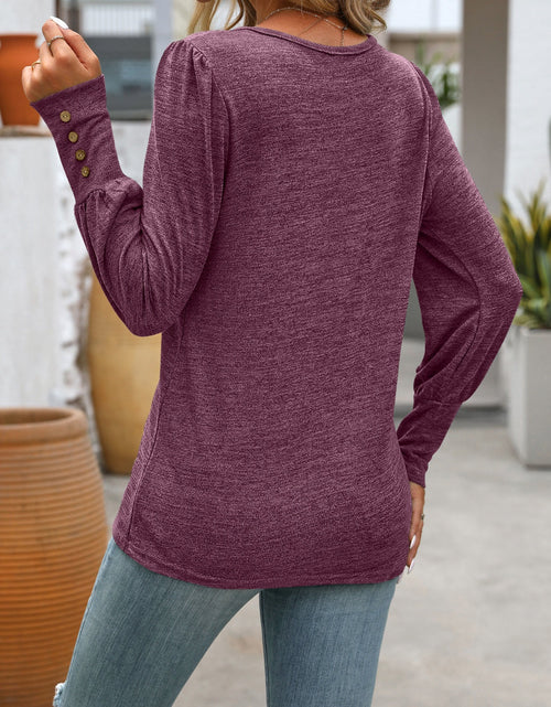 Load image into Gallery viewer, Decorative Button Round Neck Long Sleeve T-Shirt
