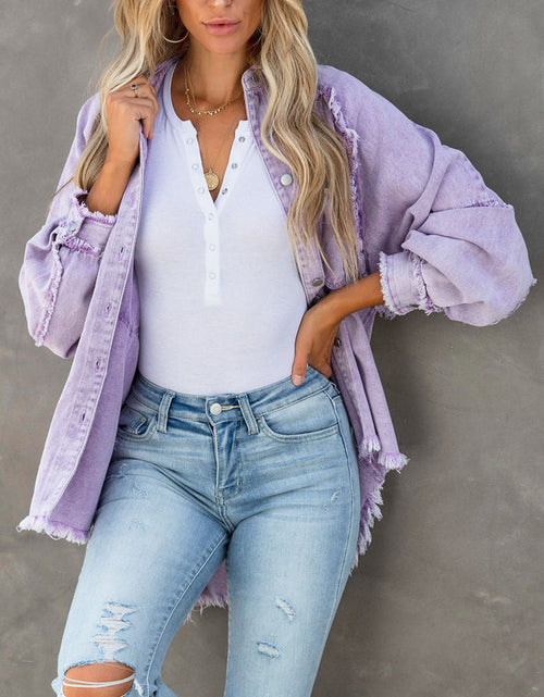 Load image into Gallery viewer, Button Down Raw Hem Denim Jacket
