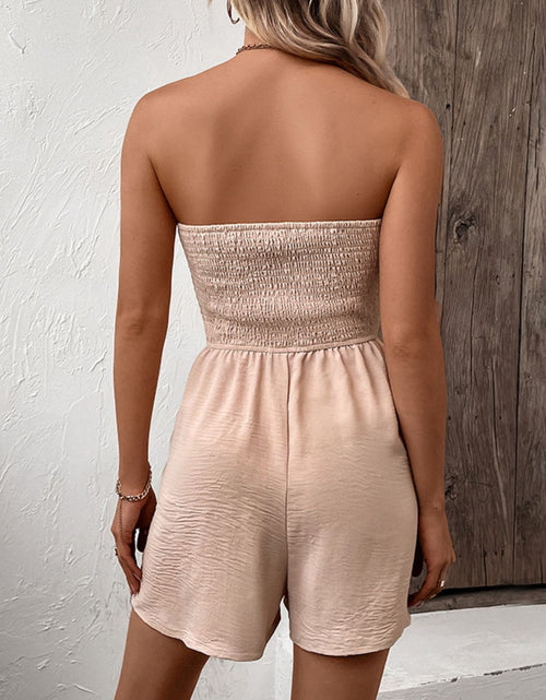 Load image into Gallery viewer, Perfee Decorative Button Smocked Strapless Romper
