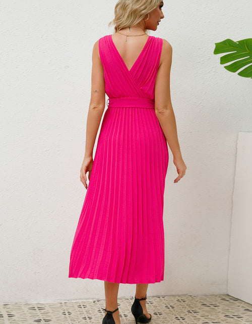 Load image into Gallery viewer, Surplice Sleeveless Midi Pleated Dress

