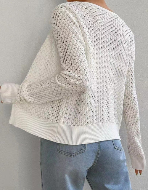 Load image into Gallery viewer, Tied Openwork V-Neck Long Sleeve Cardigan
