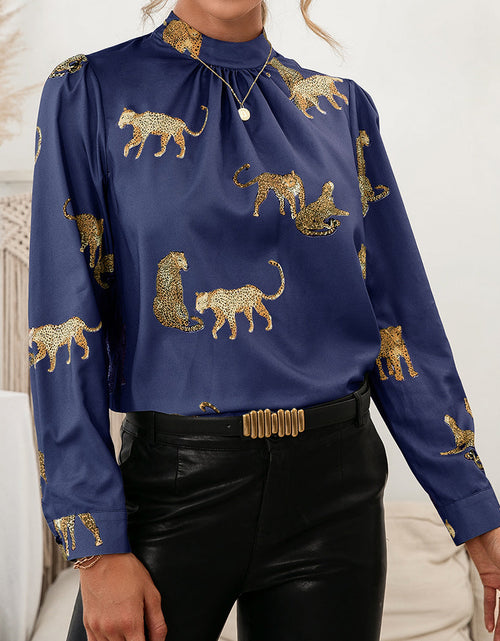 Load image into Gallery viewer, Ivy Lane Leopard Graphic Mock Neck Puff Sleeve Blouse
