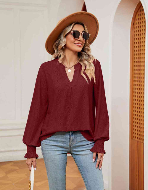 Load image into Gallery viewer, Notched Neck Flounce Sleeve Blouse
