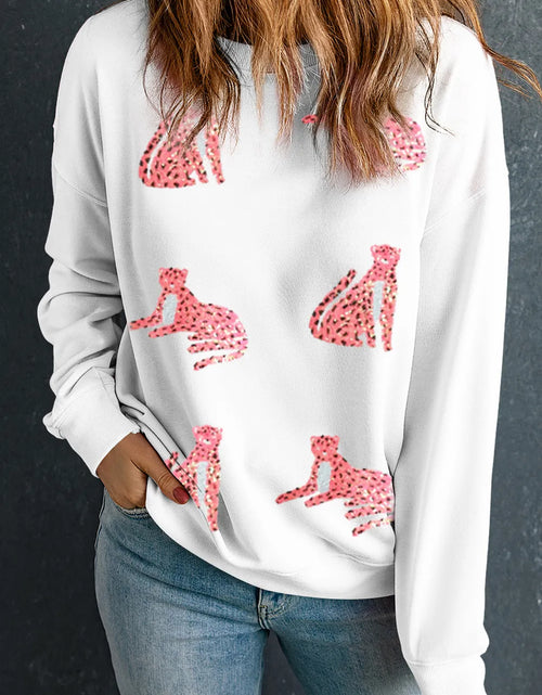Load image into Gallery viewer, Leopard Round Neck Long Sleeve Sweatshirt
