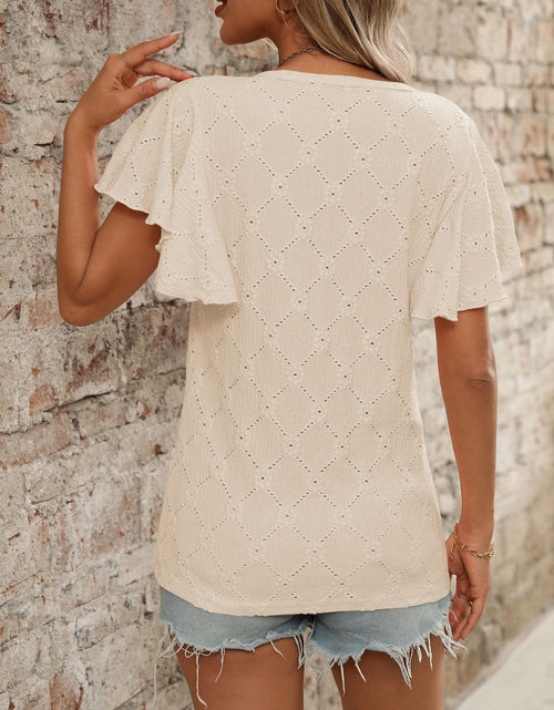 Load image into Gallery viewer, Eyelet Round Neck Flutter Sleeve Top
