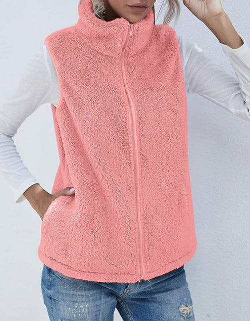 Load image into Gallery viewer, Full Size Fuzzy Zip Up Vest Coat with Pockets
