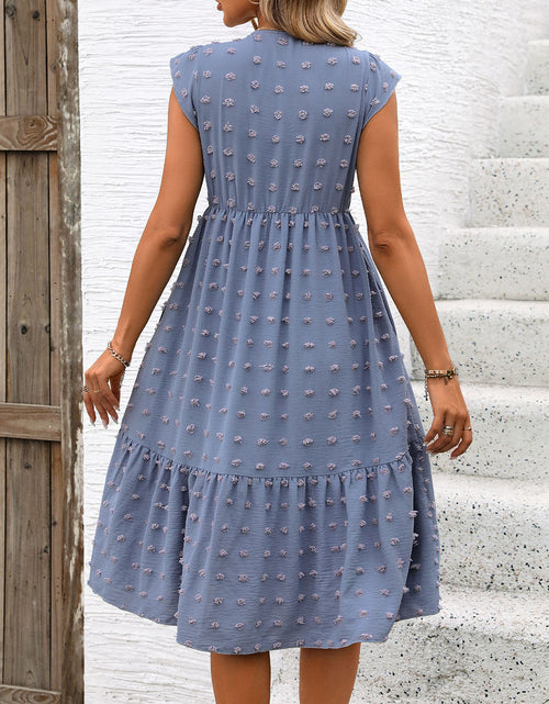 Load image into Gallery viewer, Perfee Swiss Dot V-Neck Cap Sleeve Dress
