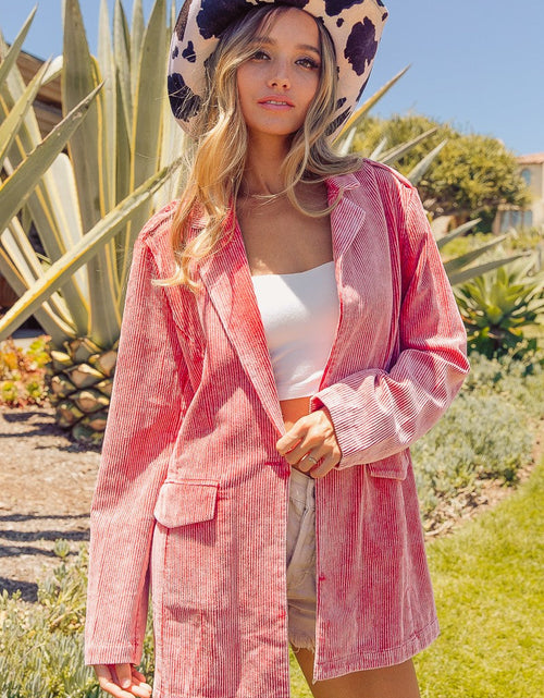 Load image into Gallery viewer, BiBi Ribbed Button Up Long Sleeve Blazer
