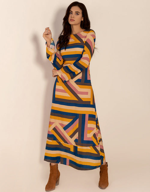Load image into Gallery viewer, Contrast Round Neck Flare Sleeve Midi Dress
